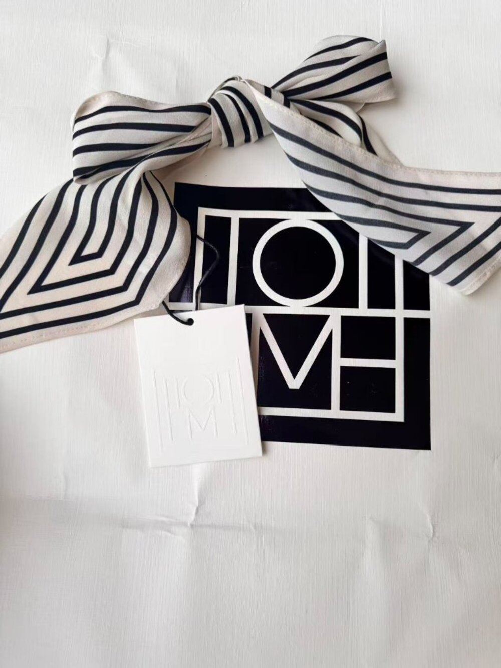 Toteme Silk Scarf Ivory & Black Stripe Never Worn